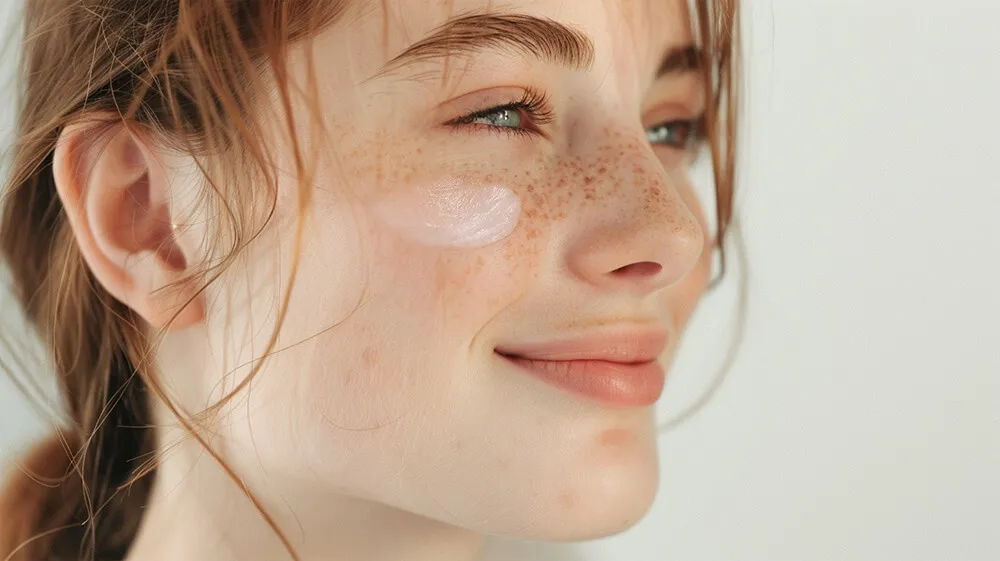 脸上涂着面霜的女性