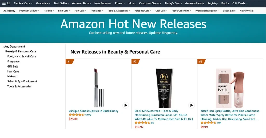 亚马逊美容新发布类别