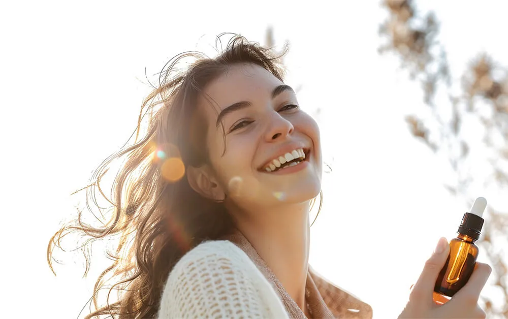 使用精华液的快乐女性