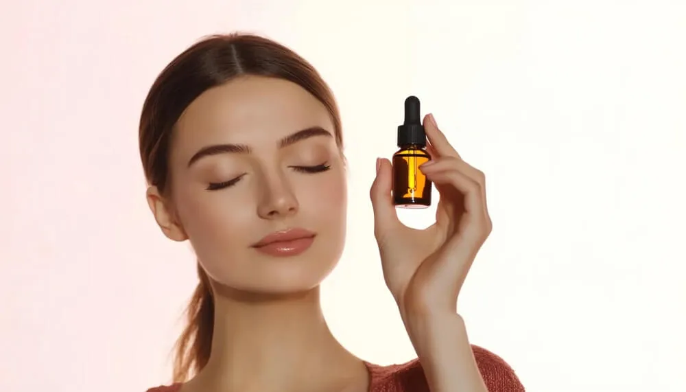 使用精华液的快乐女性