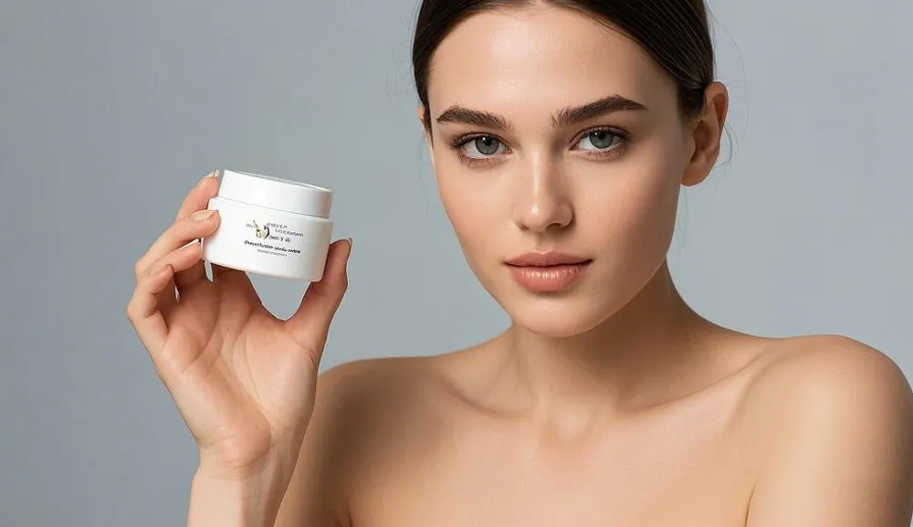 拿着护肤品的快乐女性