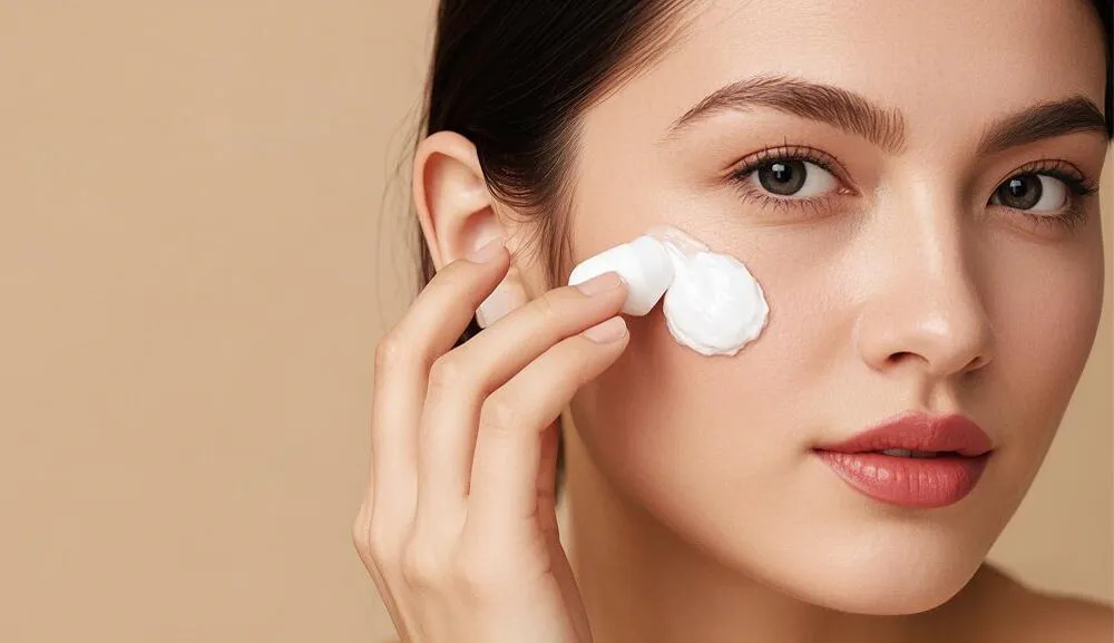 使用护肤品的快乐女性