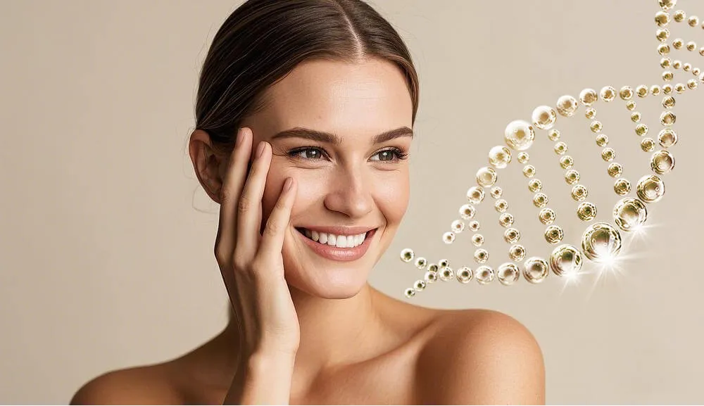 使用外泌体护肤品的快乐女性